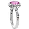 thumbnail image 3 of 10K White Gold Natural Pink Sapphire Floral Halo Ring Oval 8x6mm Diamond Accents, size 7.5, 3 of 4