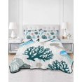 thumbnail image 2 of Quilt King Size Bedding Set, Jellyfish Coral Coastal Reversible Summer Quilt 3 Pieces, Nautical Summer Beach Ocean Sea Lightweight Bedspreads Coverlets with 2 Pillow Shams for All Seasons, 2 of 5