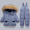 thumbnail image 2 of Odeerbi Kids Snowsuit Down Jacket Winter Baby Boys Girls Polka Dot Printing Thickened Jacket Strap Pants Two-piece Suit Blue, 2 of 5