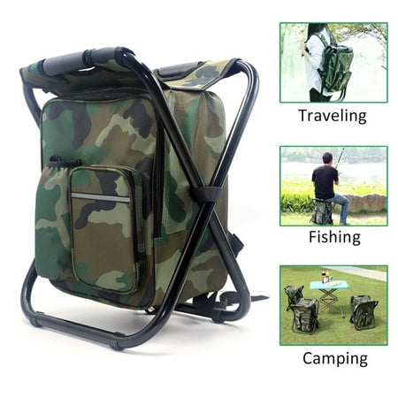 [Cooler&Insulation Function] Folding Camping Chair Stool Backpack Picnic Bag Seat Table Bags for Fishing Travel Drawing Beach
