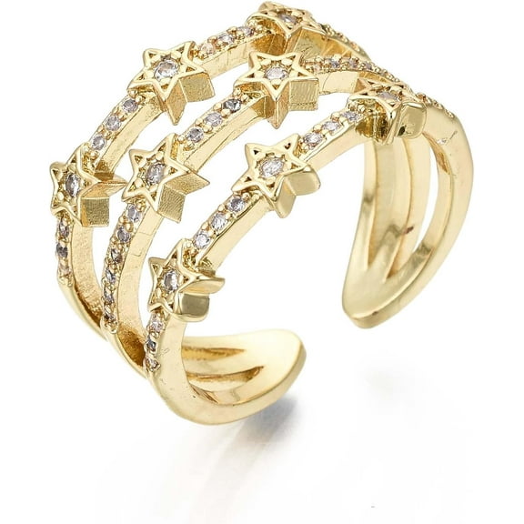 Crescent Star Multi Layered Small Open Rings Inner Diameter 17mmfor Women Shiny Cubic Zirconia Stacking Statement Finger Knuckle Pinky Rings for Wife friend