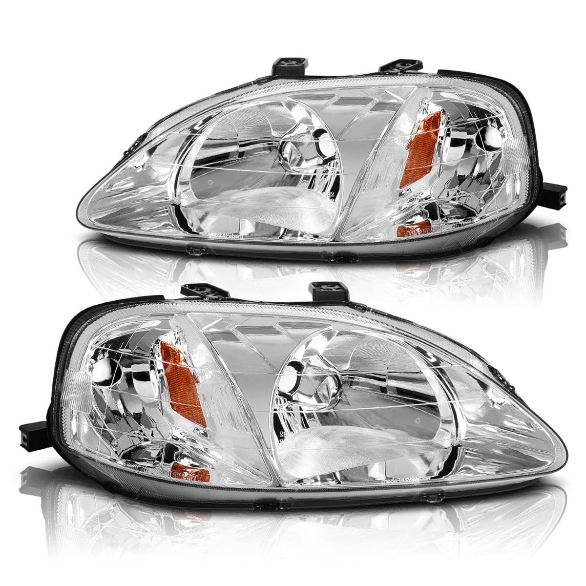 RVNI Chrome Clear Lens Headlights Fits For 1999-2000 Honda Civic EK EJ LX EX SI Lamps