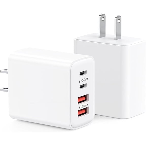 USB C Charger Block,2-Pack 4-Port USB C Dual Wall Charger Power Adapter  QC Double Cube Compatible with iPhone 16/16 Pro Max/15 Series/iPad Pro,iPad Air 5/4,Mini,Samsung Case