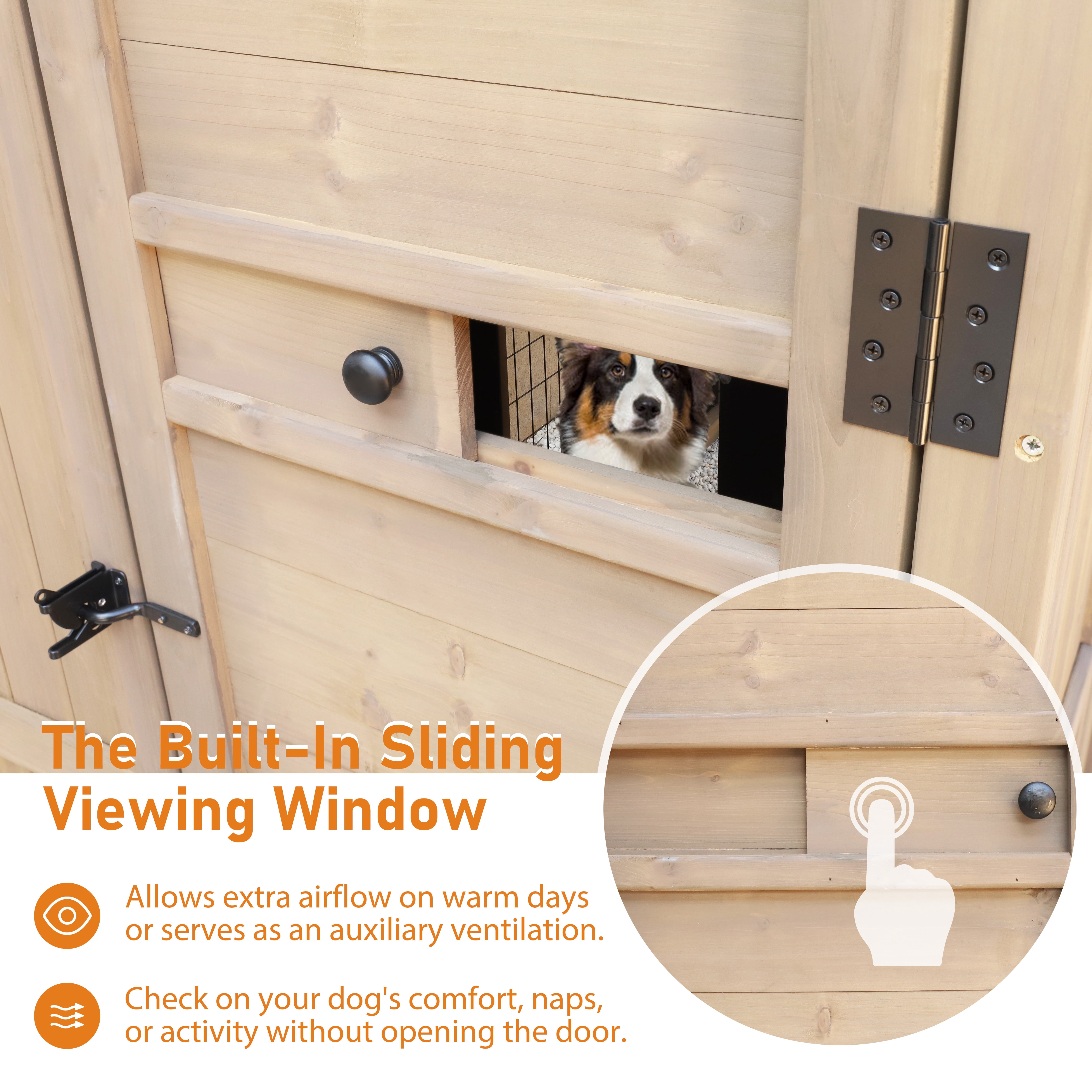 VEIKOUS 8' x 4' Large Outdoor Dog Kennel, Walk-in Partition Design Dog House with Double Doors & Observation Window, Pet Shelter with Waterproof Roof, Stainless Steel Bowls for Large Breeds