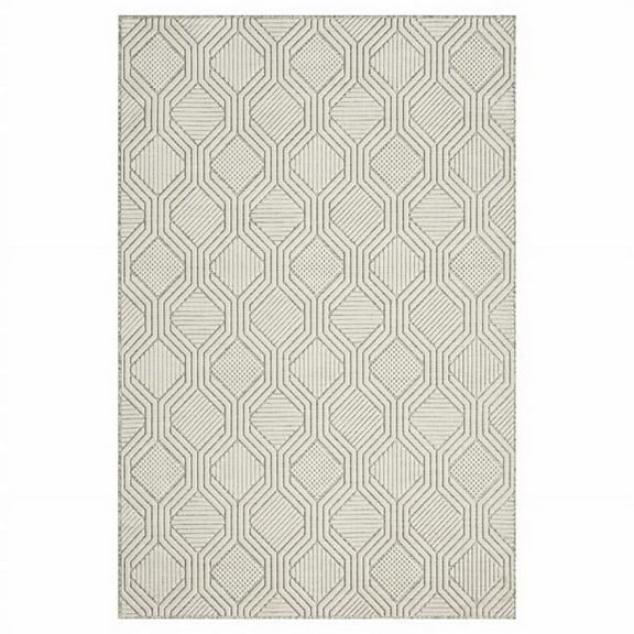 HomeRoots  8 x 10 ft. Gray & Ivory Geometric Stain Resistant Indoor & Outdoor Rectangle Area Rug - Gray and Ivory - 8 x 10 ft.