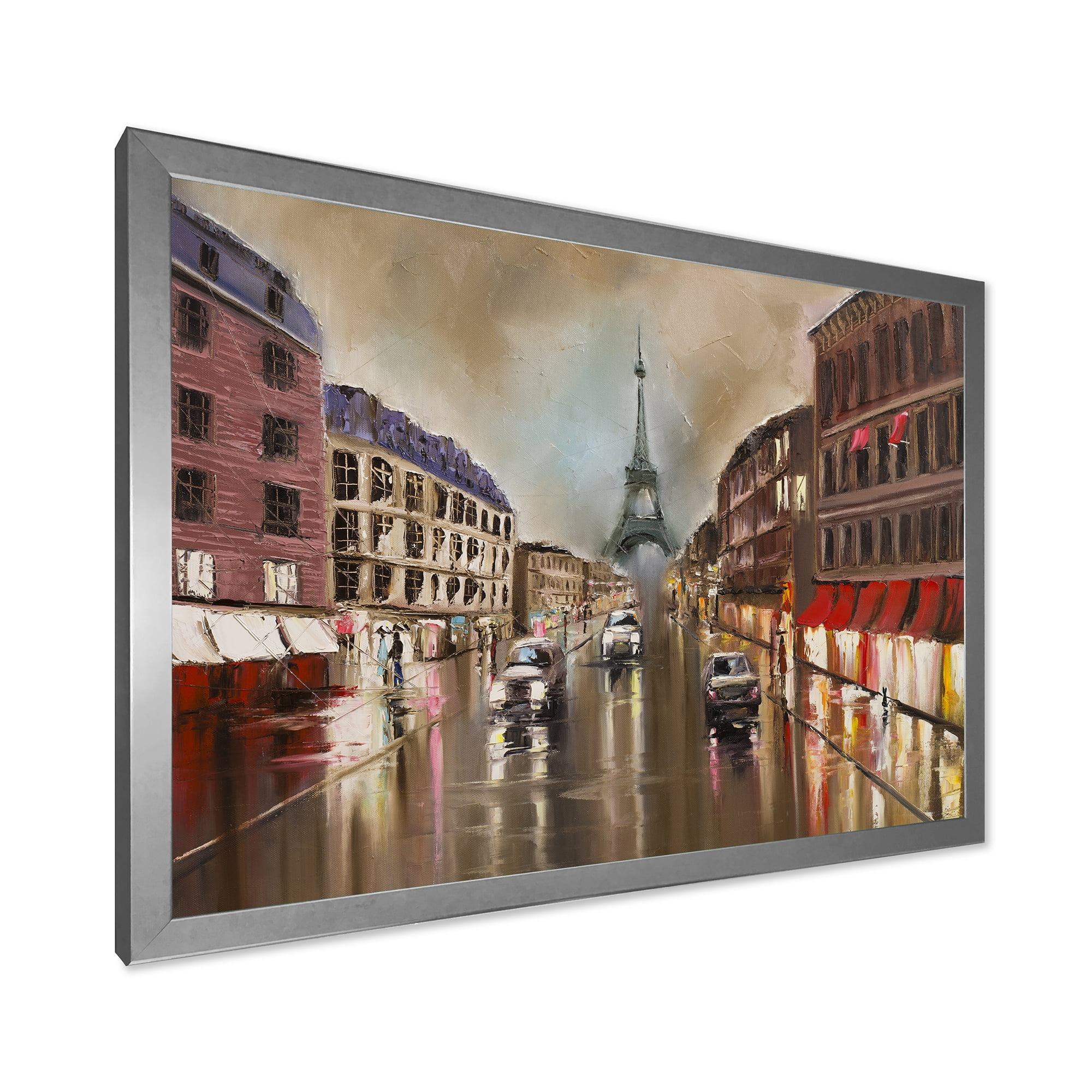 Designart 'Quiet Rainy Street In Gray Eiffel Tower Paris' Traditional Framed Art Print