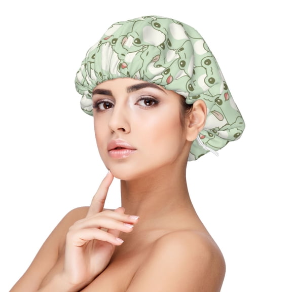 Rateoe Cute Frog Pattern Silk Satin Hair Bonnet for Sleeping, Adjustable Sleep Cap Turban for Women , Curly Straight Hair Long Large Braid