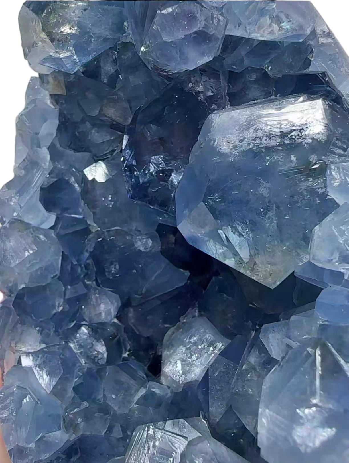 Natural Blue Crystal Dragon-Egg-Shape Geode - 3.58" x 5.31" Polished Stone Decor for Home, Office, Meditation & Collection (3.66 lbs)