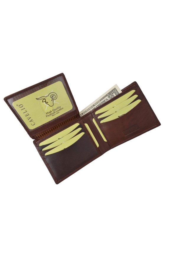 New Cavelio High Quality Mens Genuine Leather Flap Up ID Card Holder Bifold Wallet 730053 (C)