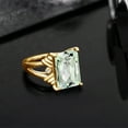 thumbnail image 4 of Gem Stone King 18K Yellow Gold Plated Silver Green Prasiolite and White Moissanite Engagement Ring for Women (6.63 Cttw, Gemstone Birthstone, Emerald Cut Checkerboard 14X10MM, Size 9), 4 of 5