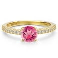 thumbnail image 3 of Gem Stone King 14K Yellow Gold Pink Mystic Topaz and Lab Grown Diamond Engagement Ring for Women | 1.66 Cttw | Round 6MM | Gemstone November Birthstone | Size 8, 3 of 6