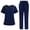 Dark Blue, variant on Scrub Sets for Women Solid Color V-Neck Short Sleeve Long Pants Nurse Uniform with Pock