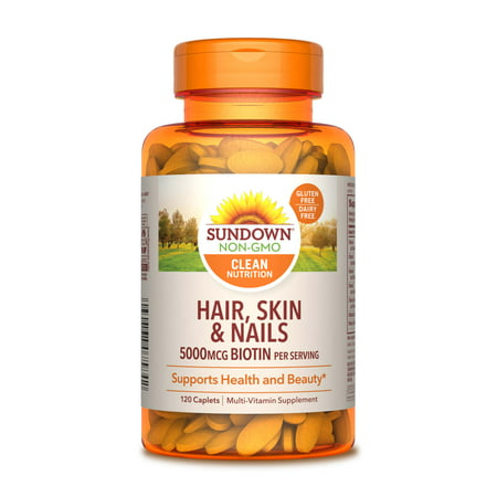 Sundown Naturals Hair, Skin & Nails 5000mcg Biotin Caplets, 120 (Best Biotin Tablets For Hair Regrowth)
