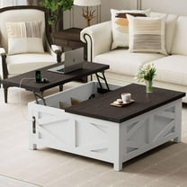Farmhouse Lift Top Coffee Table with Storage, Wood Square Center Table with Charging Station, Living Room Table with Large Hidden Space, Rustic White