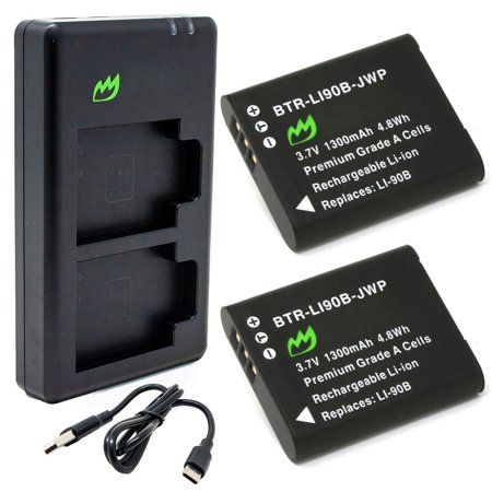 Replacement for Olympus SH-60 Battery (2-Pack 1300mAh) and USB-C Dual Charger
