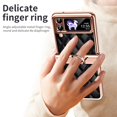thumbnail image 3 of MonsDirect for 6.7 inch Samsung Galaxy Z Flip 3 5G 2021 Case, Hinge Protection Plating Frame Hard PC Shell PU Leather Cover Durable Shockproof with Finger Ring Stand Holder for Galaxy Z Flip 3, Black, 3 of 7
