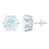 Rosec Jewels Ethiopian Opal Solitaire Stud Earrings - 8 mm - October Birthstone Earrings, 925 Sterling Silver