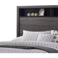 thumbnail image 3 of Wooden Platform Bed with Bookcase Headboard - Gray Transitional Design for Bedroom, 3 of 5