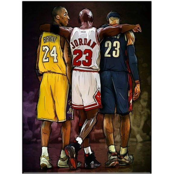 Basketball Legend Canvas Wall Art Print Basketball Poster for Men Boy Room Decor Home Office Decor Unframed kobe and MJ, 12x16inch