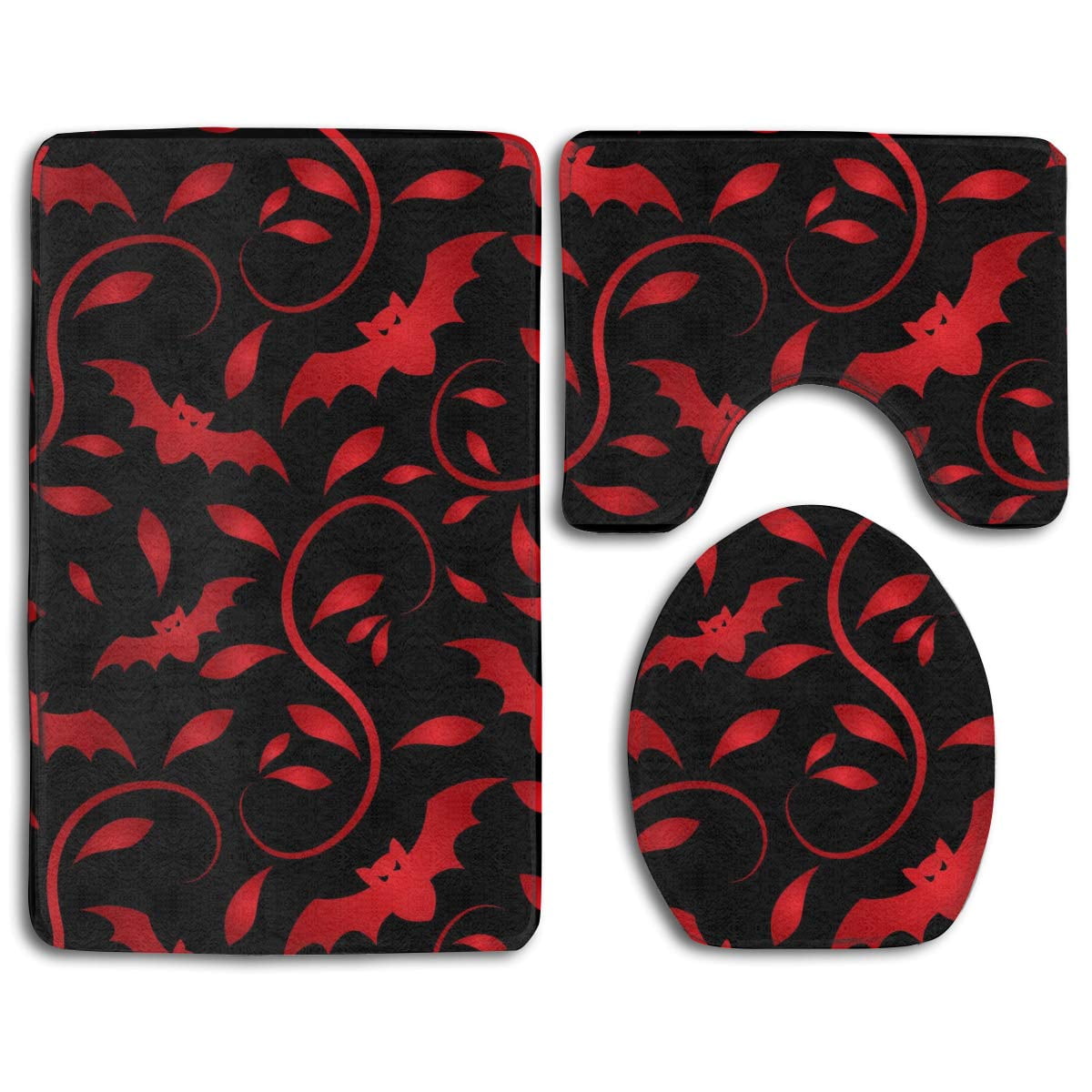 CHAPLLE Cool Blood Bet Red Paisley 3 Piece Bathroom Rugs Set Bath Rug