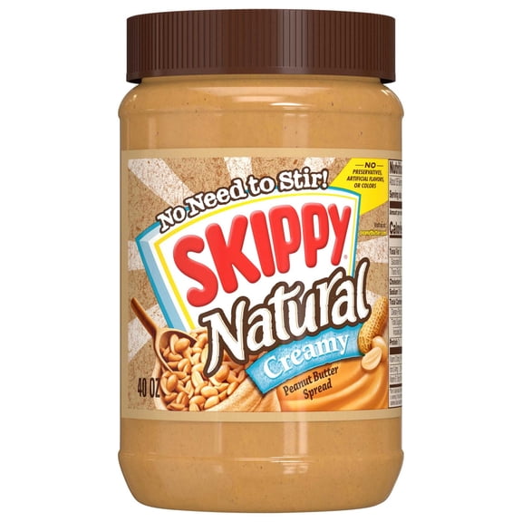 SKIPPY Natural Creamy Peanut Butter Spread, 7 g Protein Per Serving, Shelf-Stable, 40 oz Plastic Jar