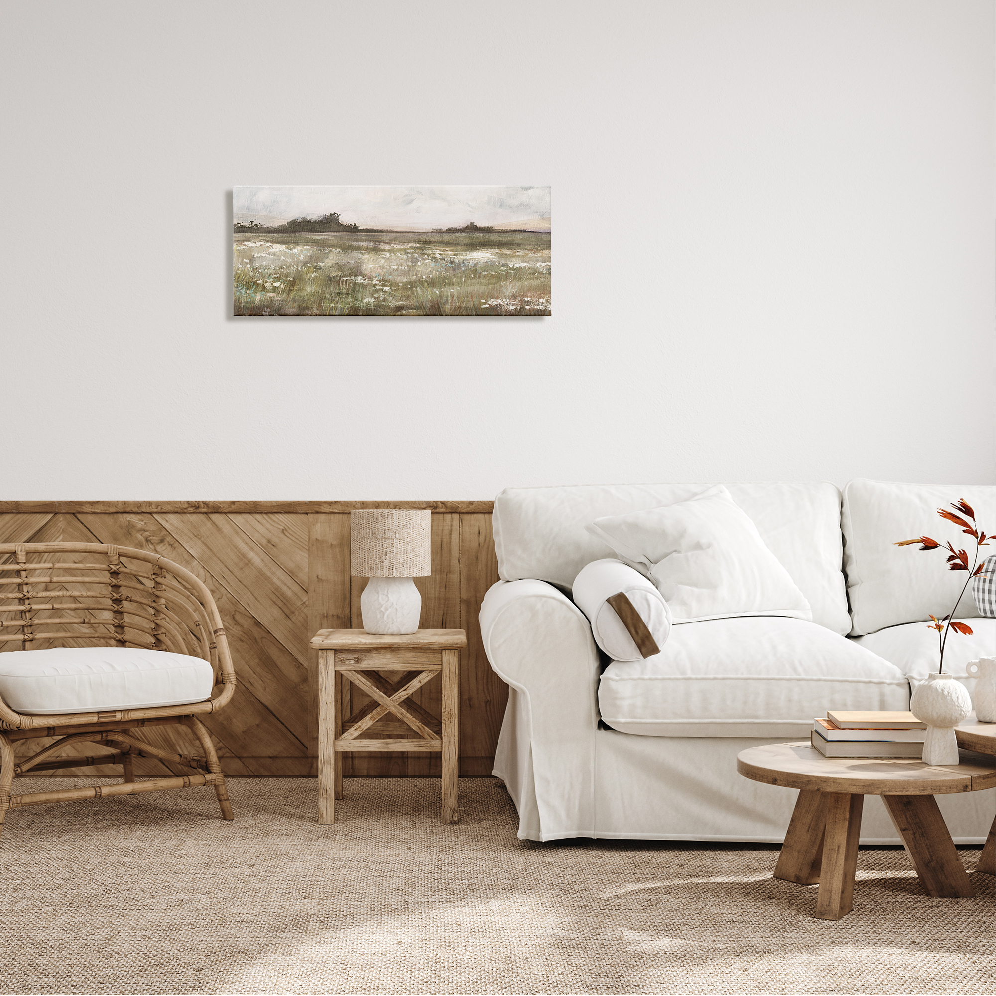Stupell Industries Rural Country Meadow Nature Painting Gallery Wrapped Canvas Print Wall Art, 30 x 13