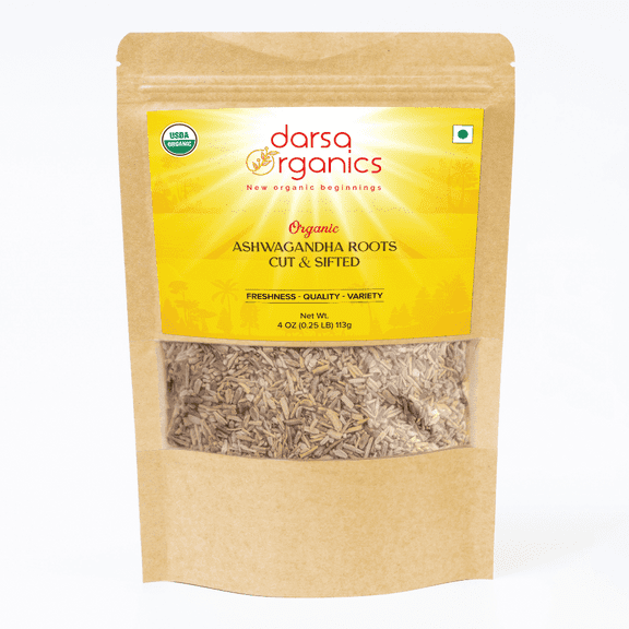 Darsa Organics Ashwagandha Root Cut & Sifted 4 oz - USDA Organic Herb