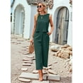 thumbnail image 5 of Women'S Summer 2 Piece Outfits Set Round Neck Sleeveless Tank Crop Top Wide Leg Pants Set with Pockets Dark Blue M, 5 of 9