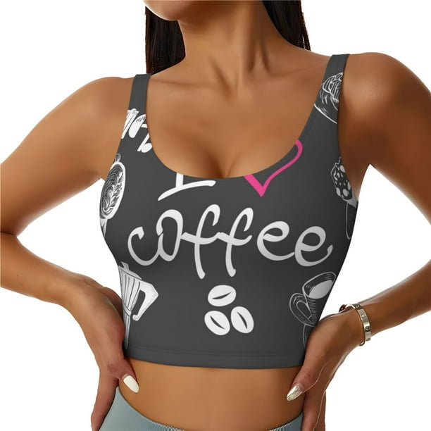 Balery I Love Coffee Sujetadores deportivos con espalda cruzada para mujer, acolchados, sin costuras, de alto impacto, ideales para yoga, gimnasio, entrenamiento y fitness.-Medium