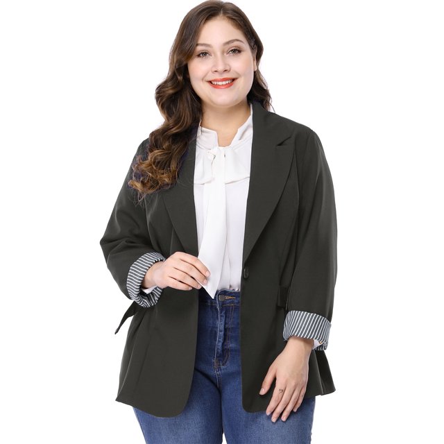 GRACE & GRANDEUR Blazer Décontracté pour Femme Grande Taille à Rayures, Poignets, Revers Cranté