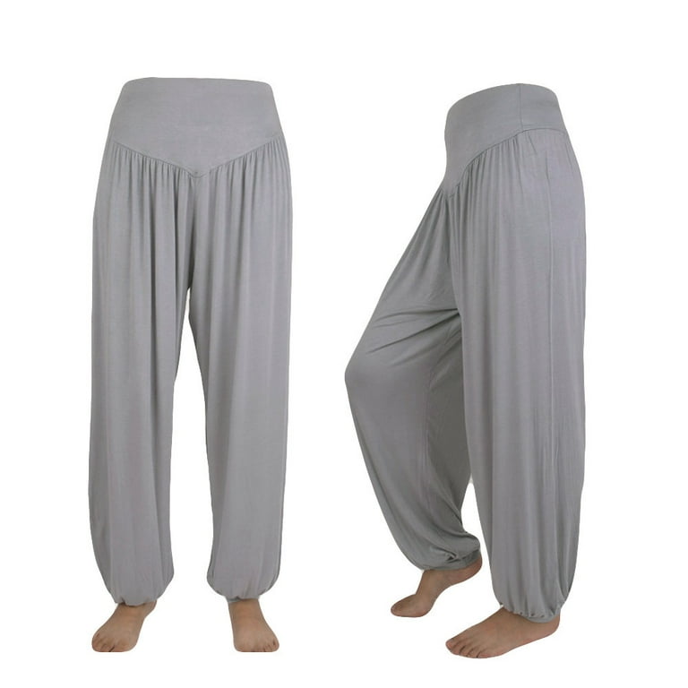 Pxiakgy yoga pants Womens Elastic Loose Casual Cotton Soft Yoga Sports  Dance Harem Pants Grey + L 