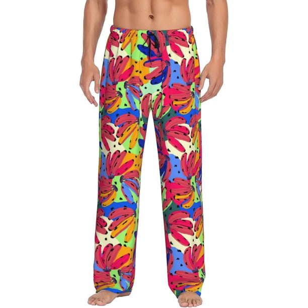 Balery Colorful Bananas Pantalones de pijama para hombre, pijama ultraligero, pantalón de descanso-Large