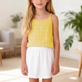 thumbnail image 2 of OGLCCG Cotton Linen Camisole Tops for Girls Spaghetti Strap Plaid Tank Tops Summer Casual Sleeveless Shirts 4-14 Years, 2 of 7