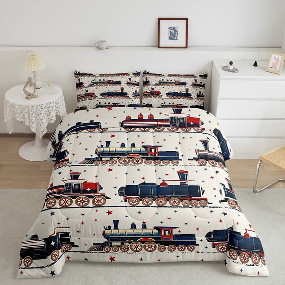 Erosebridal Retro Train Comforter Sets Twin Size, Cute Vehicle Print Comforters & Duvets, Teens, Reversible 2-Piece