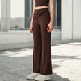 thumbnail image 3 of Women's High-Waisted Flare Pants with Twist Knot Detail - Small, Brown, 3 of 6