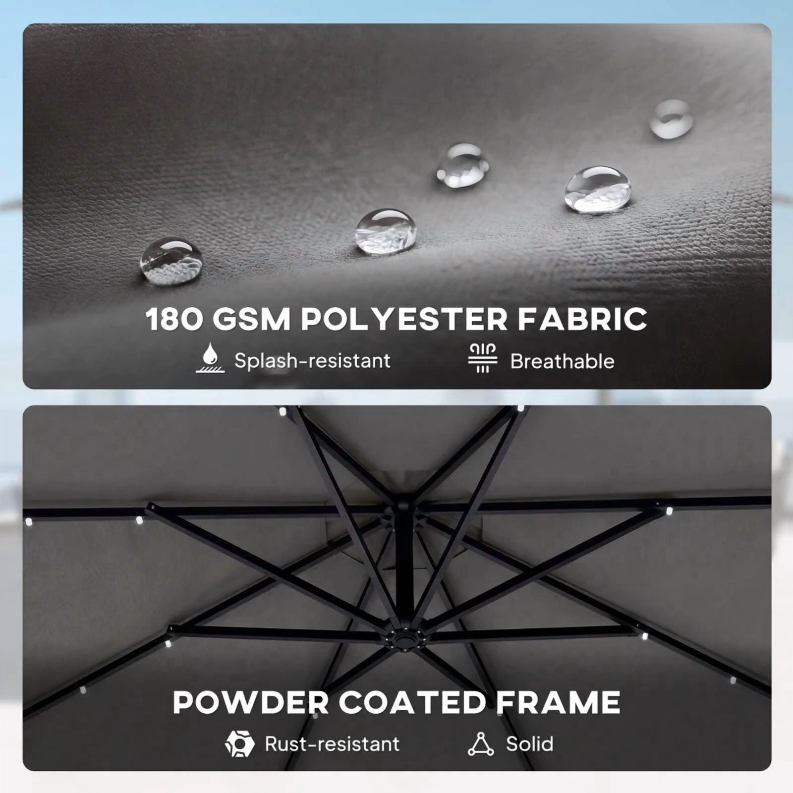 9.5 ft. Steel Outdoor Pool Umbrella Cantilever Market Patio Umbrella in Dark Gray for Garden, Backyard, Poolside
