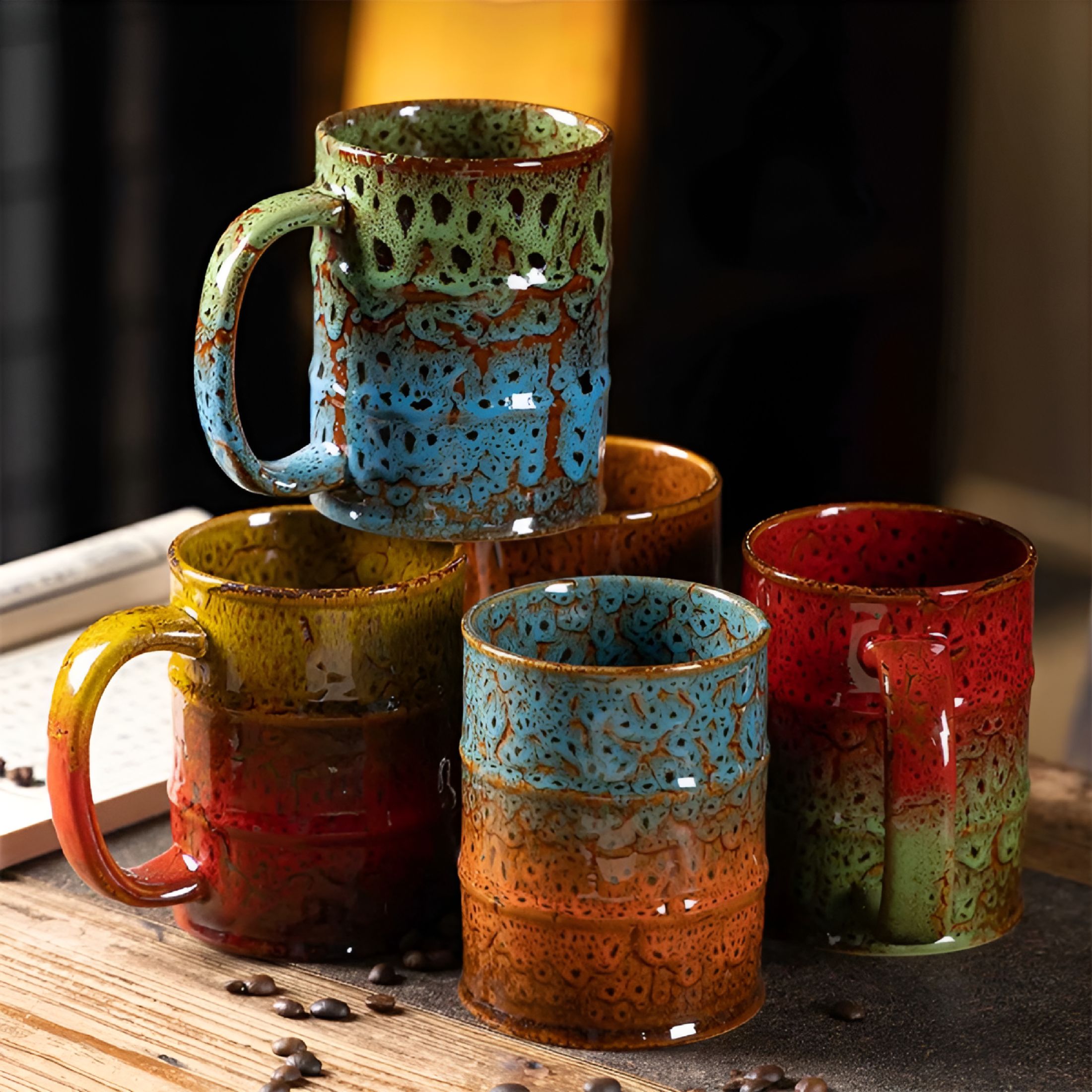ACDANC Gradual Crack Ceramic Coffee Mug - Large Handmade Pottery Mugs 20oz Espresso Cups Large Tea Cups with Handle for Office and Home Coffee Cups Ceramic