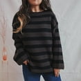 thumbnail image 4 of Women's Oversized Striped Knit Sweater Soft Chunky Pullover with Long Sleeves, Casual Loose Fit, 4 of 5
