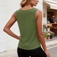 thumbnail image 4 of HomeDM Women's Sleeveless Tank Tops Square Neck Loose Fit Summer T-Shirts Solid Color Trendy Pleated Tops Army Green Size XL, 4 of 7