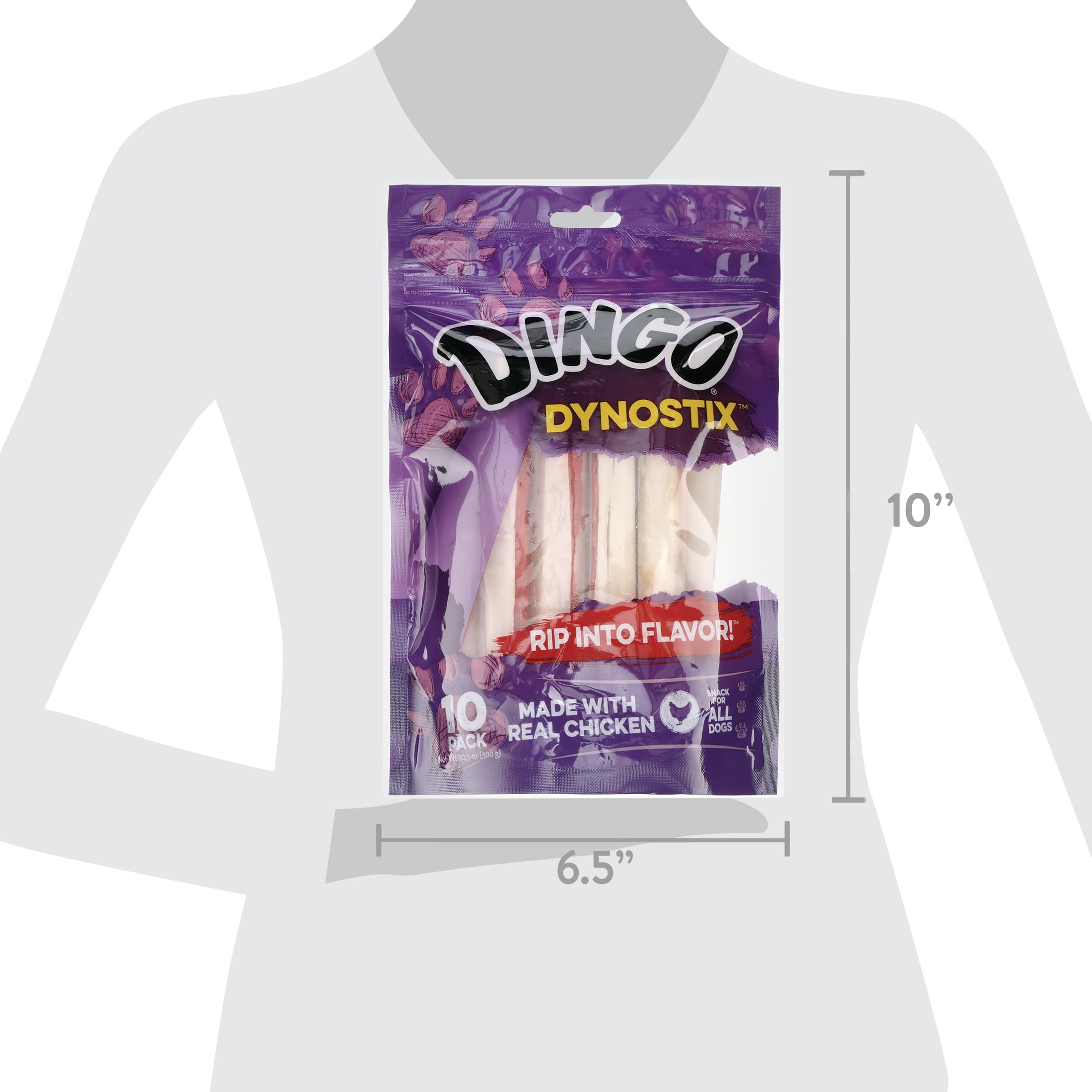 Dingo Rawhide Treats with Real Meat Jerky 10 Count for Dogs