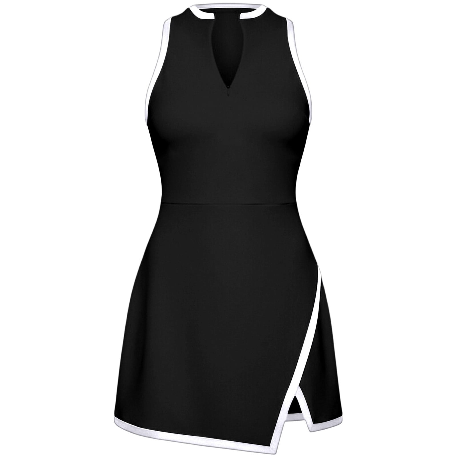 Alun Womens Sleeveless Activewear Dresses Zip Front Athletic Workout Gym Fitness Running Casual Sporty Dress for Wife Mom Fashion Split Stretch Bodycon Mini Short Dresses Black S
