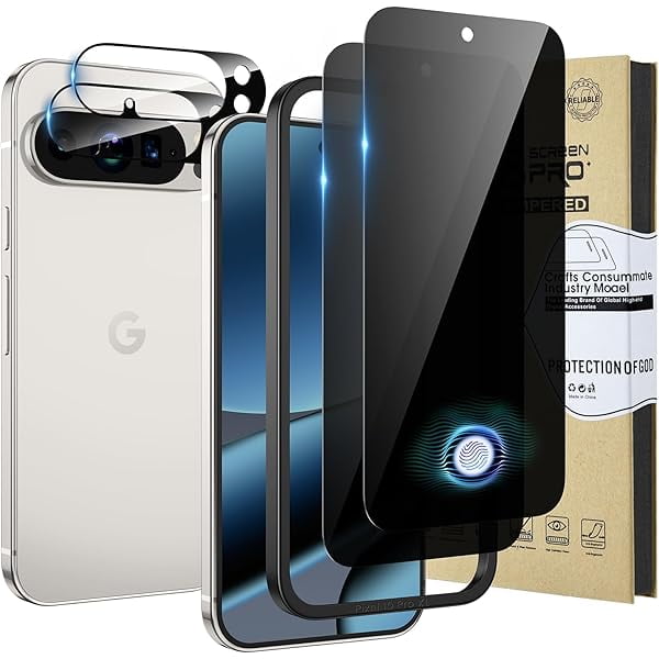 xixishop Privacy Screen Protector for Google Pixel 10 Pro XL with Camera Lens Protector,Tempered Glass Film,9H Hardness HD,Support Fingerprint Unlock,2-Pack Each