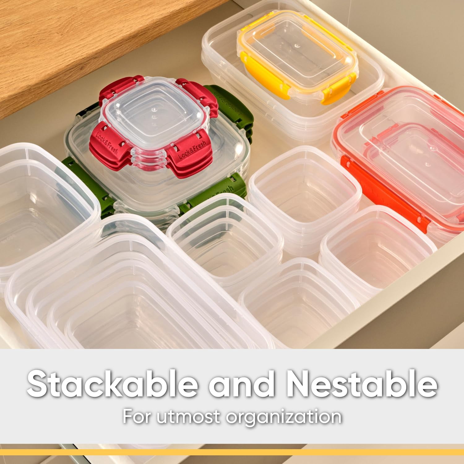 Superio Lock and Fresh Airtight Food Storage Containers with Lids for Kitchen Pantry Organization , BPA Free, Lunch, and Meal Prep Plastic Containers, 48 oz. Square Sealed Container, Green, 6 pack