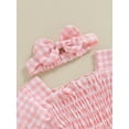 thumbnail image 5 of Hirigin Newborn Baby Girl Plaid Romper Infant Pleated Smocked Romper Ruffle Festival Bodysuit Spring Summer Clothes with Headband, 5 of 8