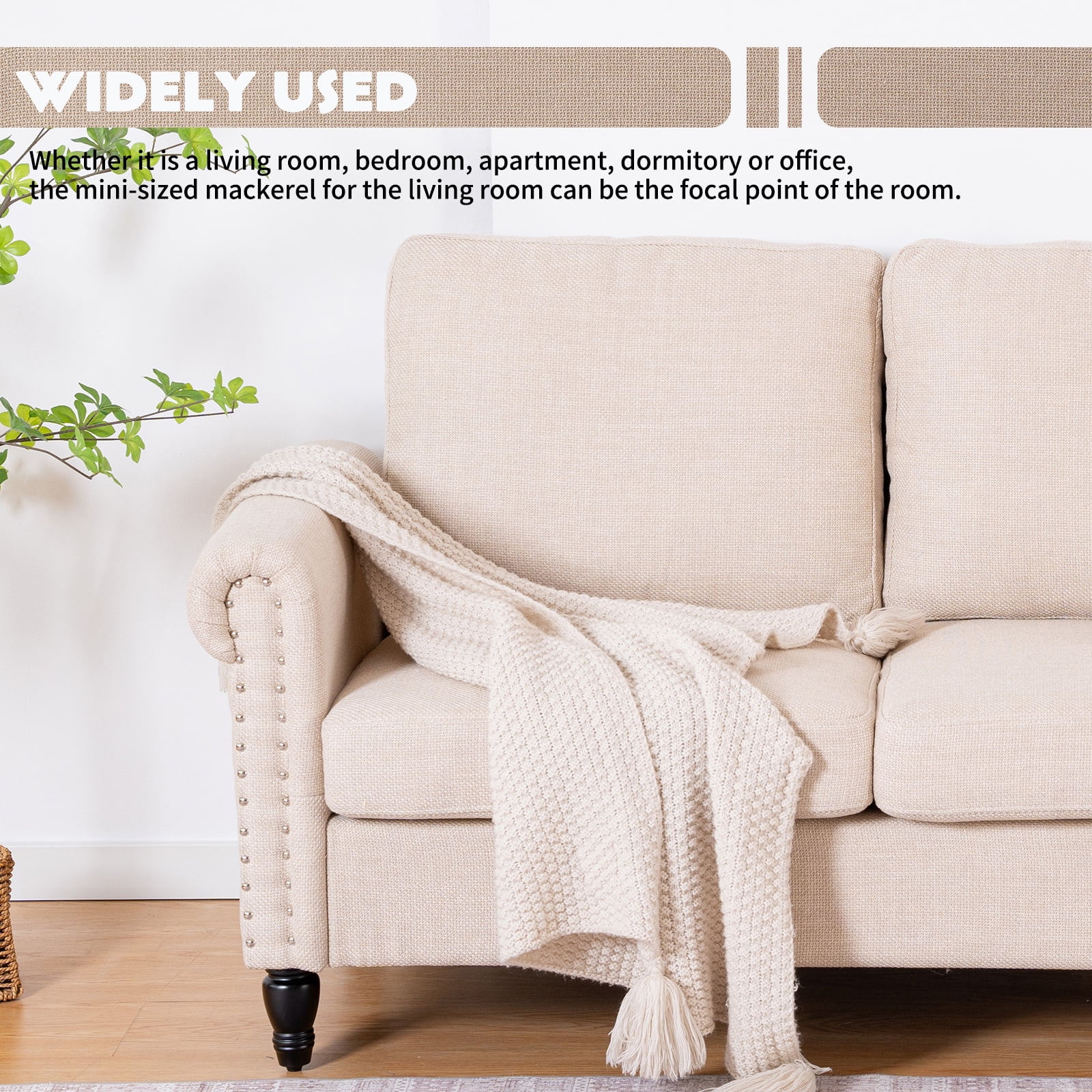 57 Loveseat Sofa,2 Seat Couch with Linen Fabric,Small Couches for Small Spaces with Solid Wood Legs,Comfy Love Seat Sofa for Living Room,Bedroom,Apartment