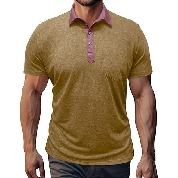 pstuiky camisetas de hombre, Camiseta informal de color liso con botones y bolsillos para hombre camisas casuales para hombre l