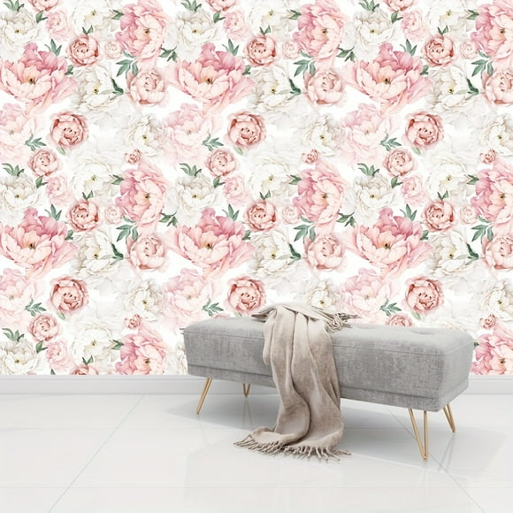 1 Roll Self-Adhesive Wallpaper, Pink Peony Flower Pattern Contact Paper, Peel And Stick, Waterproof Removable Living Room Kitchen Bedroom Dormitory Wallpaper, Furniture Refurbishment Wallpaper, Aesthe