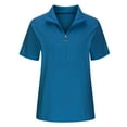 thumbnail image 5 of YYDGH Womens Short Sleeve Zip Up Turtleneck Tops High Low Side Slit Polo Shirts Summer Blue L, 5 of 8