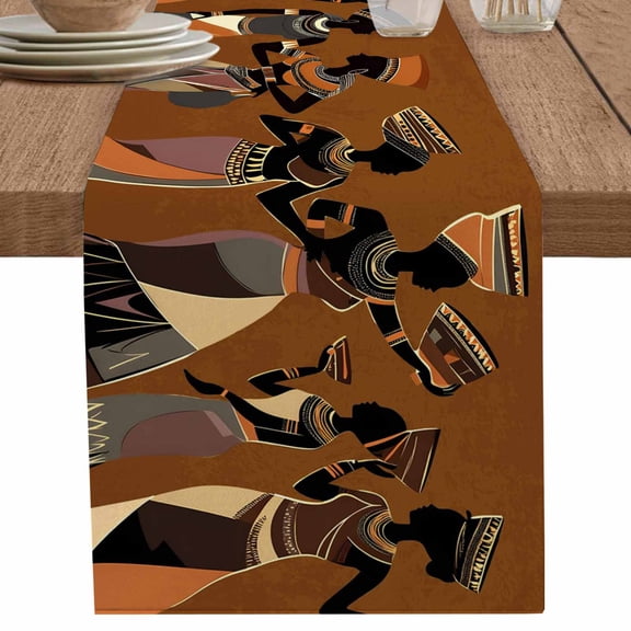 nqOlkjepod Brown Girls Boho Table Runner 60 Inches Long Farmhouse Dress Scarves, Vintage Ethnic Abstract Art Dining Tablerunner for Coffee Table/Kitchen Island/Party Décor, 13" x 60"