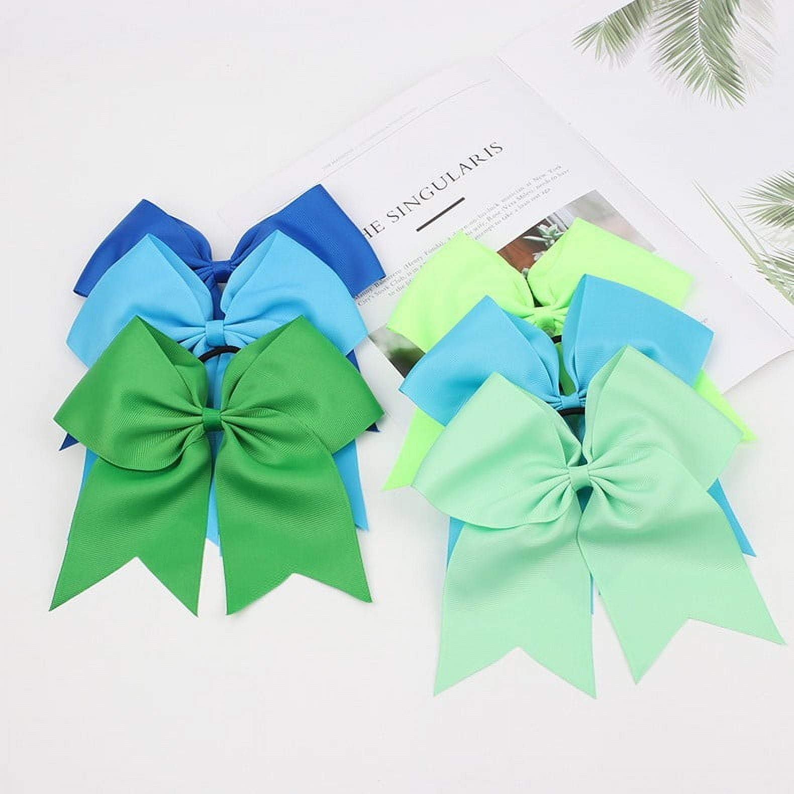 Yoyauz 8" Plus Cheerleader Bow Girl Hair Ornament with Ponytail Stand Bow Cheerleader Soft Football Competition Sports